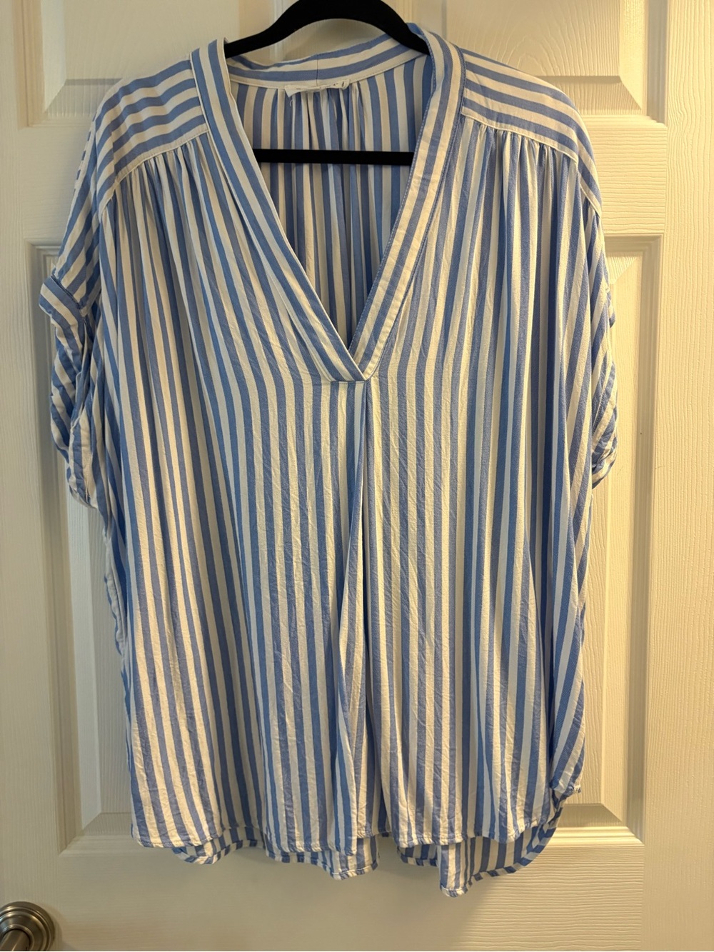 Workshop Republic Clothing Blue and White Striped V-Neck Blouse